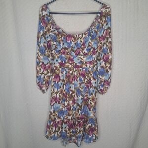 Lush Multicolor Floral Dress with 3/4 Sleeves